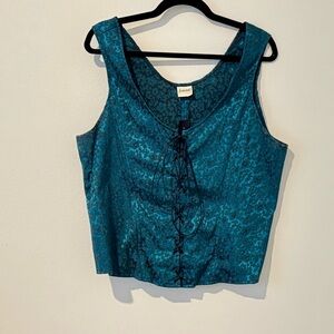 Vintage Teal Brocade Lace-up Corset Top- Women’s 1X